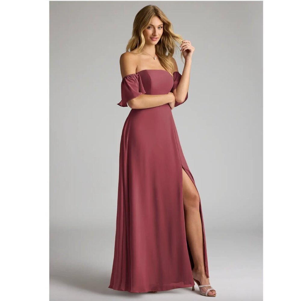 Azazie Sue Merlot Bridesmaid A-Line Off Shoulder Chiffon Convertible Dress Sz A8